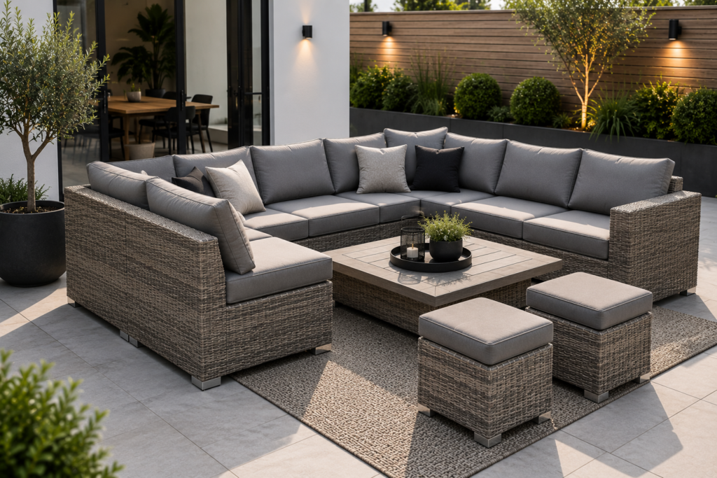 Contemporary outdoor rattan lounge corner set
