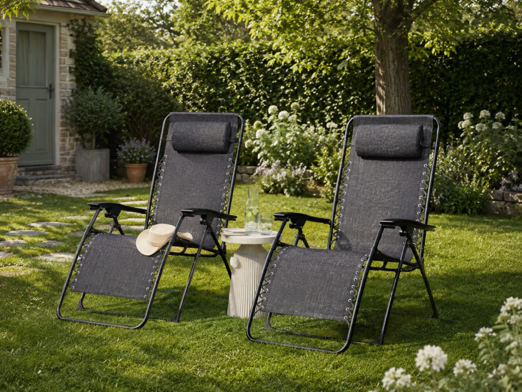 foldable sun lounger chair Sunny garden with relaxing folding sun lounger