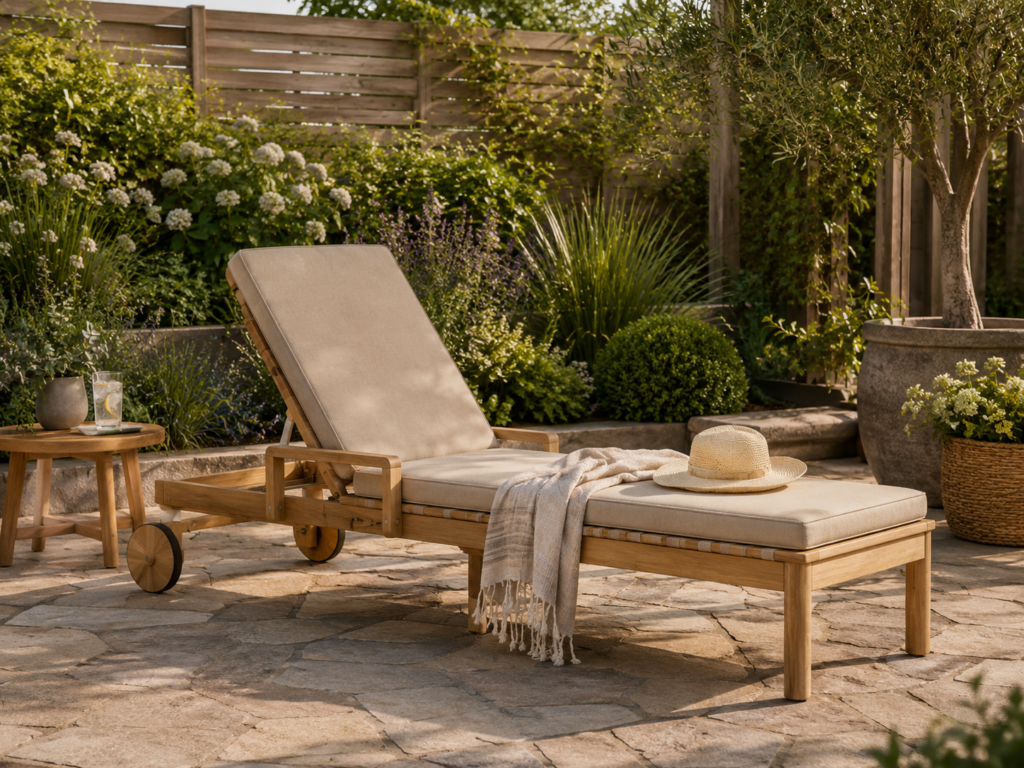 modern wooden sun lounger retreat