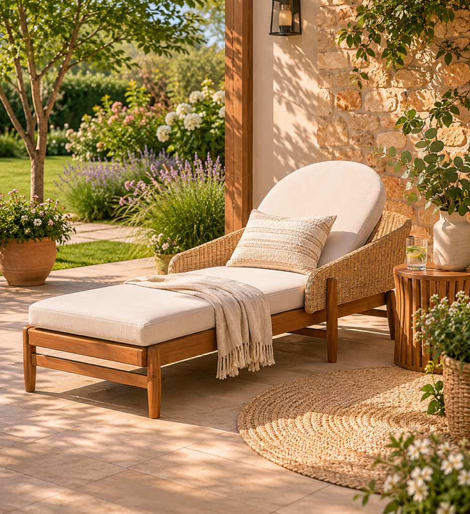 serene garden patio rattan sun lounge Serene garden patio sun lounge setup